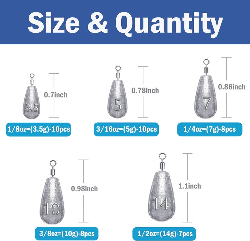 TKHDBF Fishing Weights Sinkers Kit Bass Casting Weights Drop Shot Weights with Swivel for Freshwater Saltwater Catfish Weights - Image 3